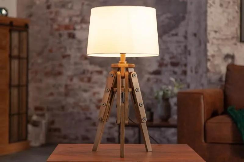 Invicta Interior -  Priemyselná stolová lampa TRIPOD 59 cm retro z borovicového dreva