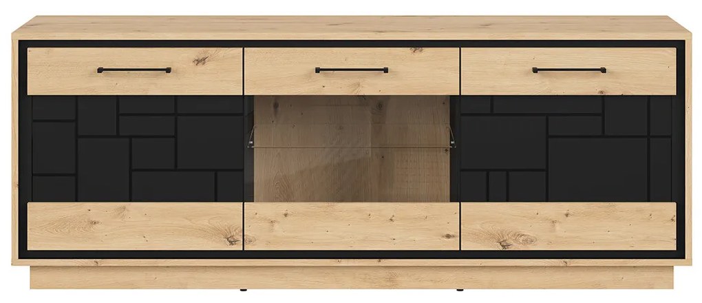 TV stolík/skrinka BRW Pont RTV2D1W (dub artisan + čierna matná). Akcia -18%. Vlastná spoľahlivá doprava až k Vám domov. 1063039