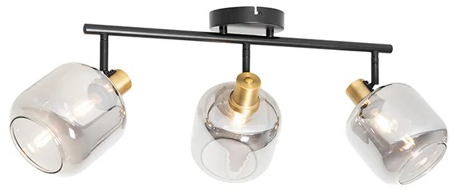 Stropné bodové svietidlo čierne s dymovým sklom obdĺžnikové 3-žiarovkové - Zuzanna