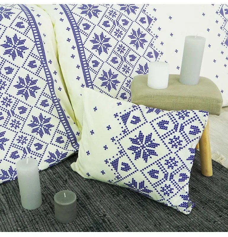 Obliečky bavlnené Etno krémovo-modré EMI, Štandardný set jednolôžko obsahuje 1x 140x200 + 1x 70x90