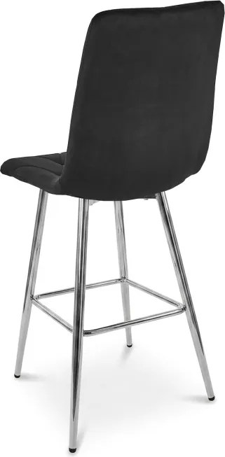 Set štyroch barových stoličiek LIBRA zamatové, čierne / strieborné nohy (4 ks)