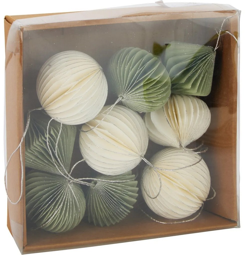 Súprava 9 ks vianočných ozdôb Ornaments, bielo-zelená, 6 cm, honeycomb