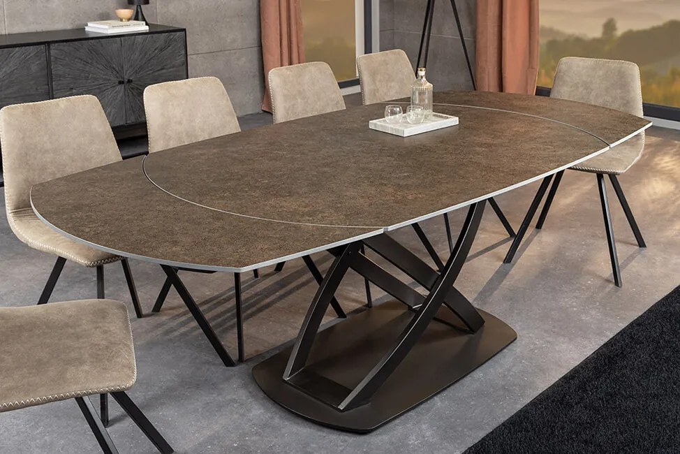 Rozkladací stôl do jedálne Calabria keramická doska v hrdzavom vzhľade 130-190cm