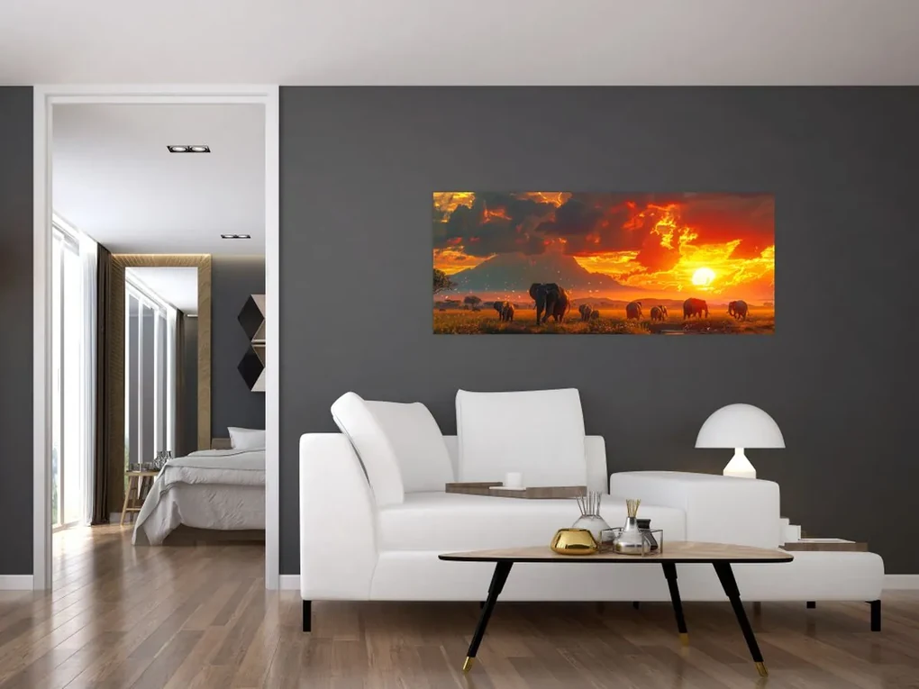 Obraz - Stádo slonov (120x50 cm)