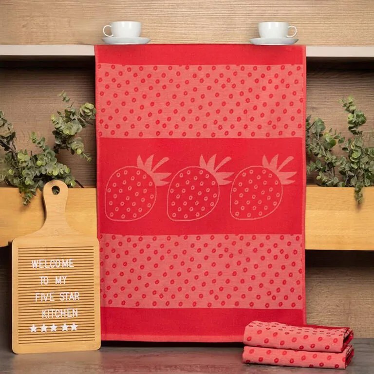 Utierky z egyptskej bavlny JAHODY A PRUHY 50 x 70 cm 3 ks