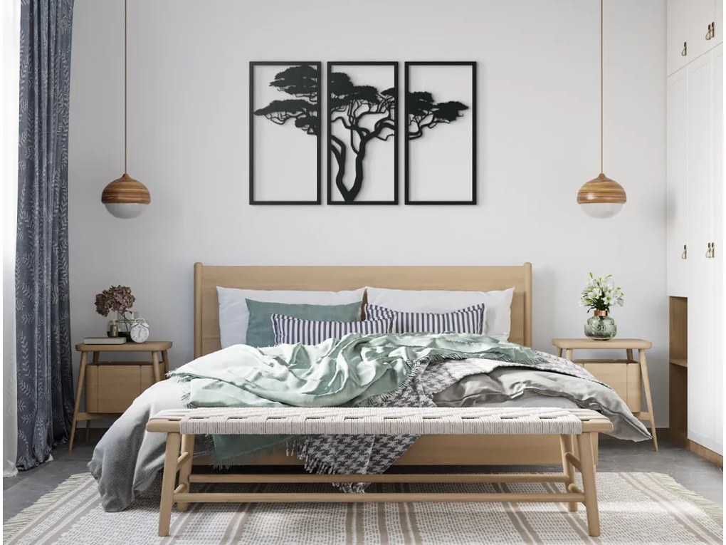 drevko 3-dielny obraz Africký strom Rozmer obrazu: 28 x 44,5 cm, Farba dekorácie: Čierna