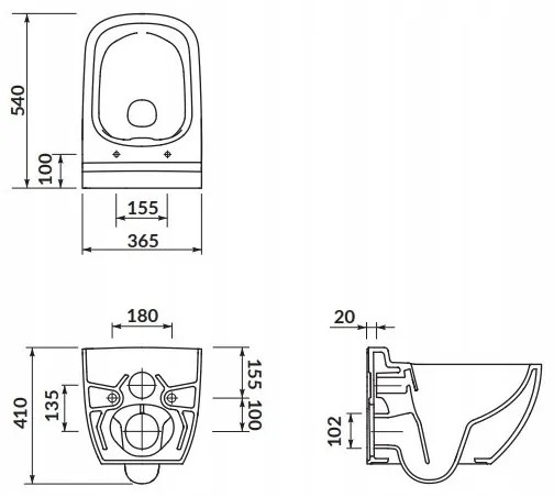 Cersanit Caspia, závesná wc misa + antibakteriálne sedátko z duroplastu SET 741, biela, K701-103