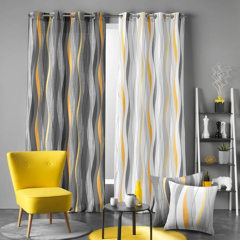 Žltý/biely záves 140x260 cm Ondulys – douceur d'intérieur