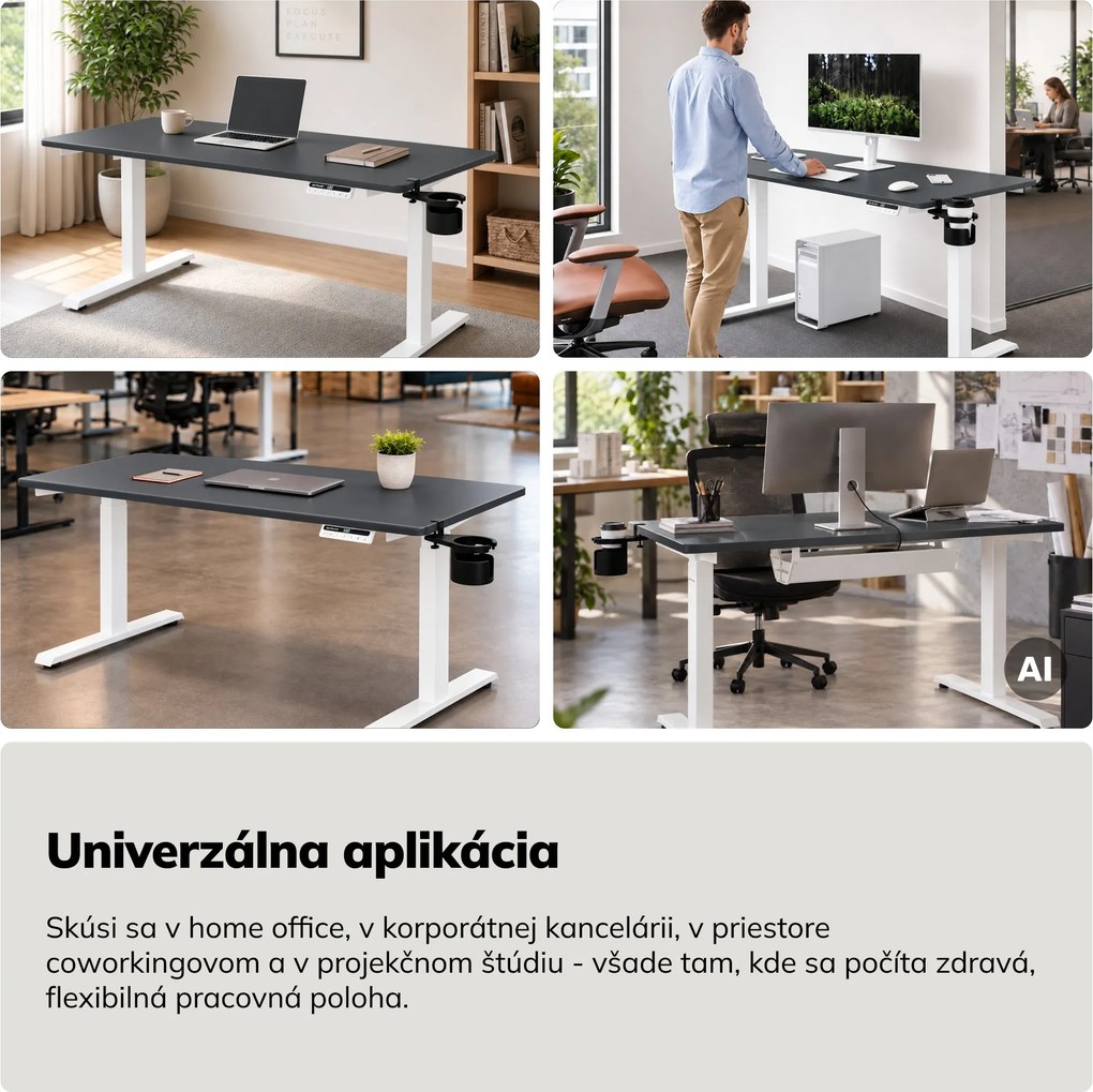 Elektrický stôl s nastaviteľnou výškou ergonomický bielo-antracitový,1400x700 mm: ARIA