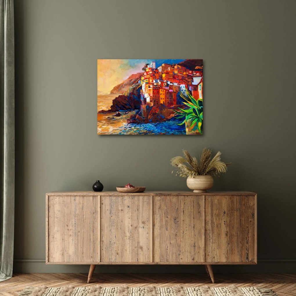 Obraz - Dedina na pobreží Cinque Terre, Talianska riviéra, moderný impresionizmus (70x50 cm)