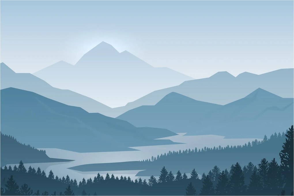 Obraz - Hory pohľadom grafika (90x60 cm)