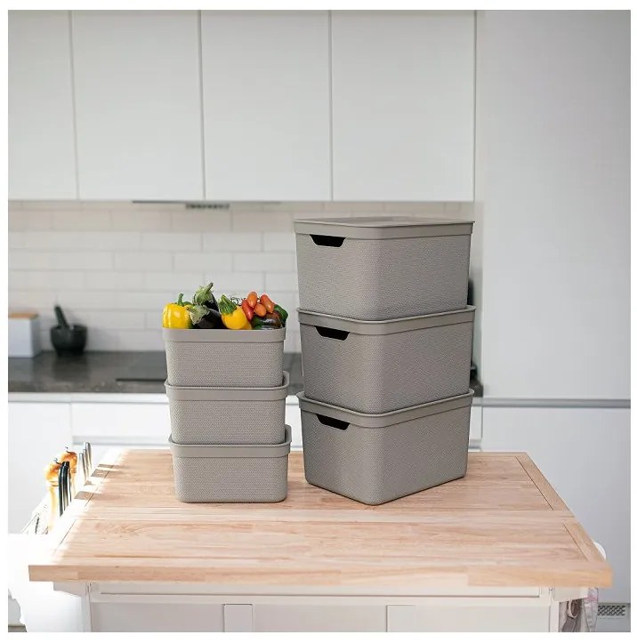 Rotho Úložný dekoratívny box s vekom DECO JIVE 5 l - cappuccino, 26 x 18 x 13