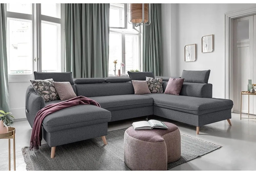 Tmavosivá rozkladacia rohová pohovka (pravý roh) Sweet Harmony – Miuform