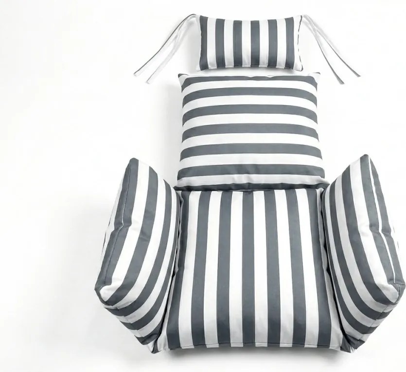 Biele závesné kreslo KOKON so stojanom, bielo-sivý vankúš