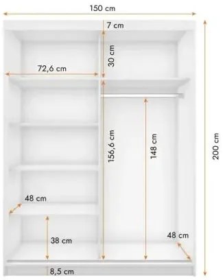 Šatníková skriňa Viola 05 (čierna + dub sonoma). Akcia -20%. Vlastná spoľahlivá doprava až k Vám domov. 1014084