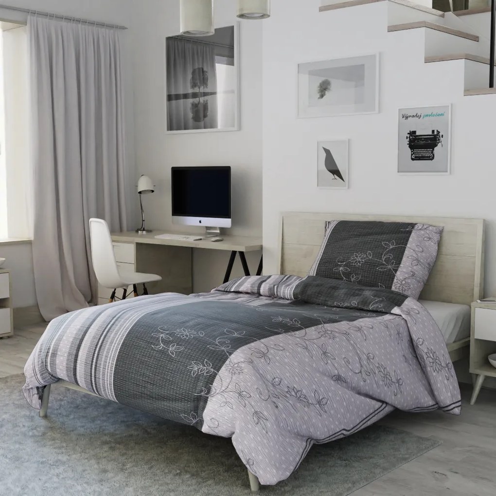 Krepové obliečky Bezkvet sivý Standardní: Obliečky na prikrývku s vankůšom 70 x 90 + 140 x 200 cm