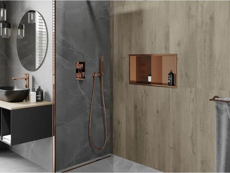 Mexen X-Wall-R, polica na zapustenie s prírubou 60 x 30 cm, medená matná - 19C0603010S