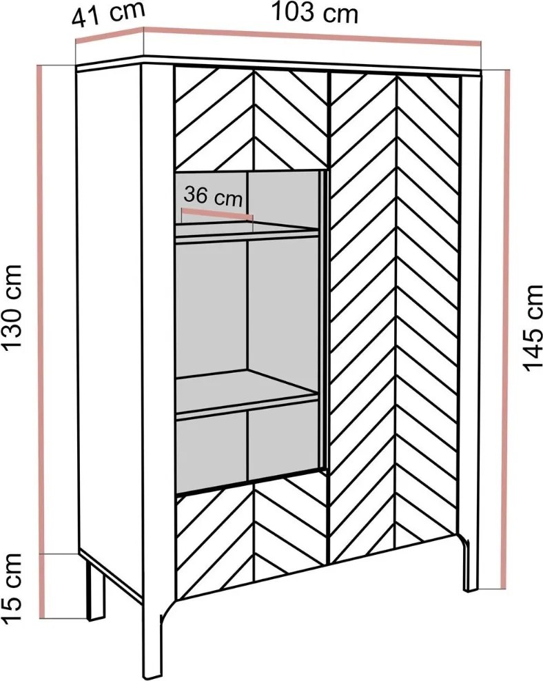 DVOJDVEROVÁ PRESKLENÁ VITRÍNA SALOME KAŠMÍR 103 cm