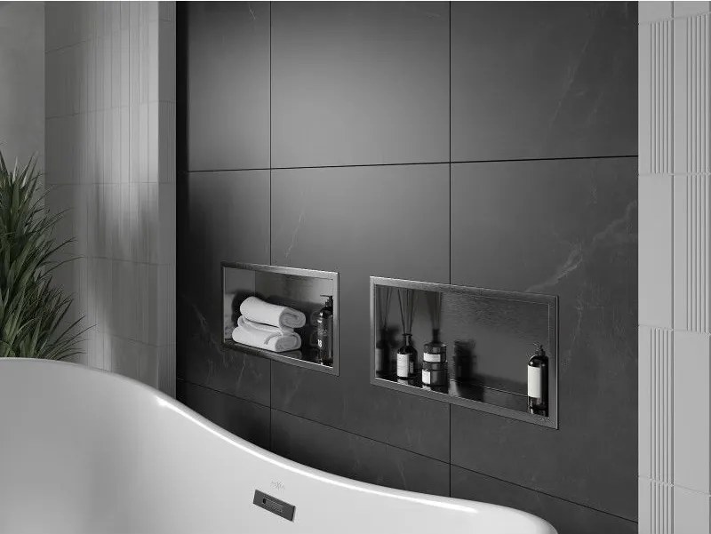 Mexen X-Wall-R, polica na zapustenie s prírubou 45 x 20 cm, grafitová matná - 19E0452010