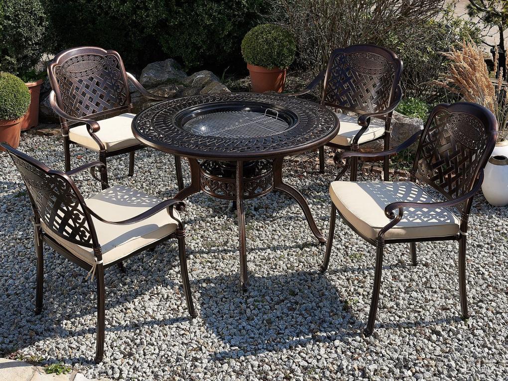 Záhradný stôl s grilom a 4 hnedými stoličkami MANFRIA Beliani