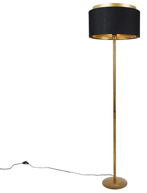 Moderná stojaca lampa zlatá s tienidlom čierna so zlatou - Simplo