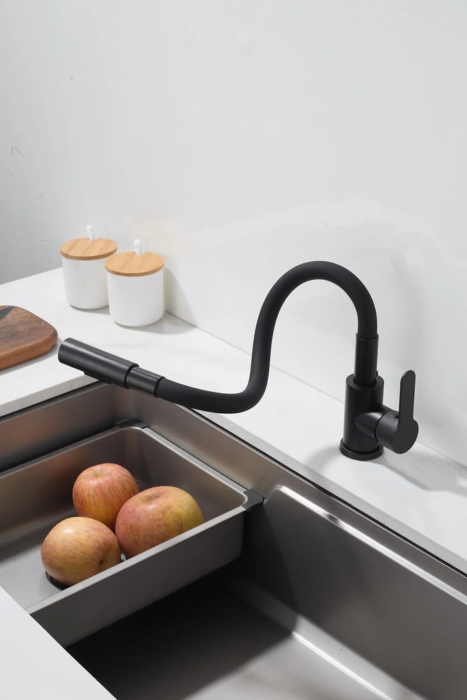 Gamma Flex 4000, stojanková drezová batéria s flexibilným ramenom, 2-funkčný výtok, čierna matná, GMA-BFX-4000BK