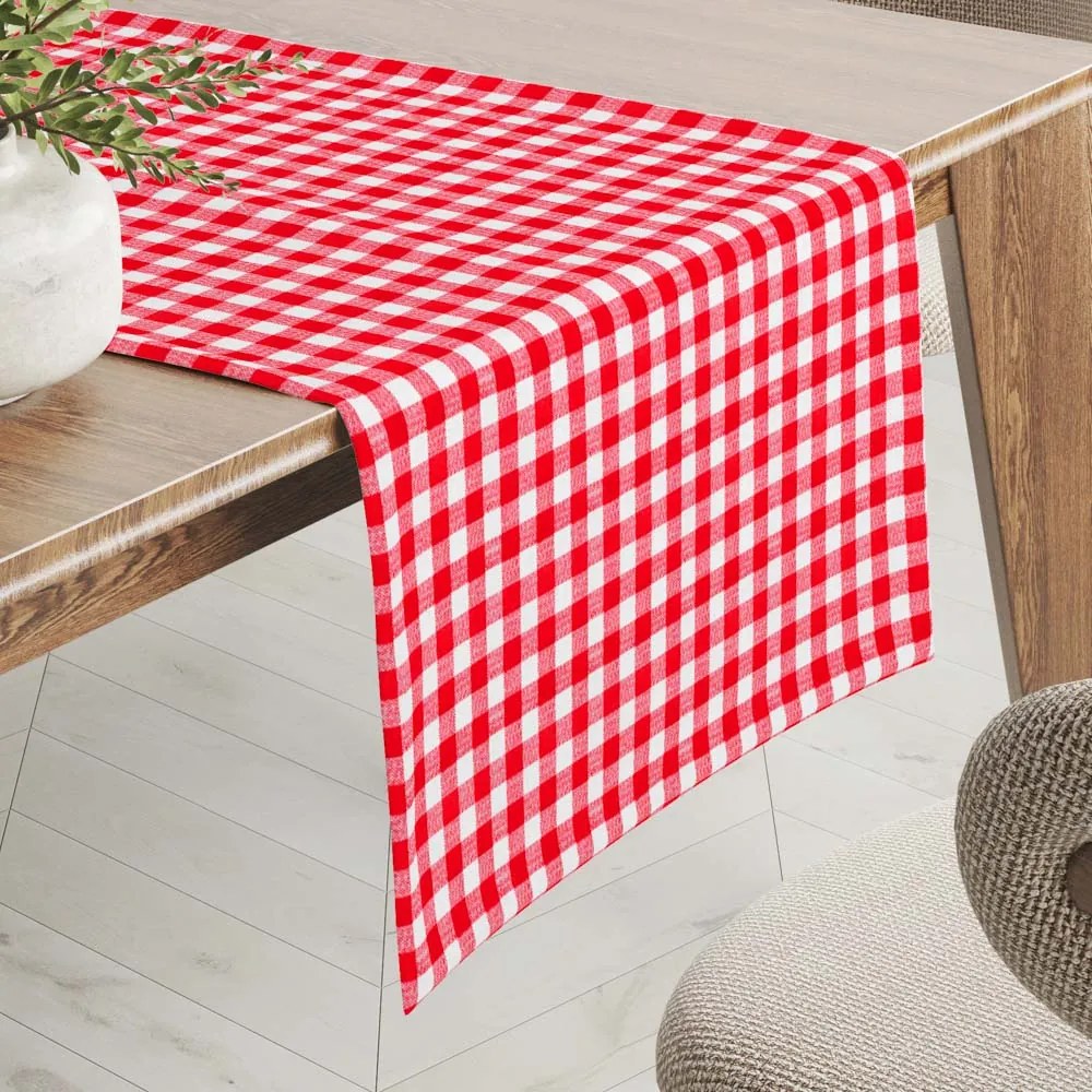 Biante Bavlnený behúň na stôl Sandra SA-056 Červeno-biele kocky 20x120 cm