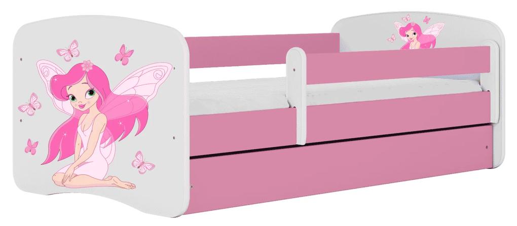 Letoss Detská posteľ BABY DREAMS 140/70- Víla II Ružová S matracom S uložným priestorom