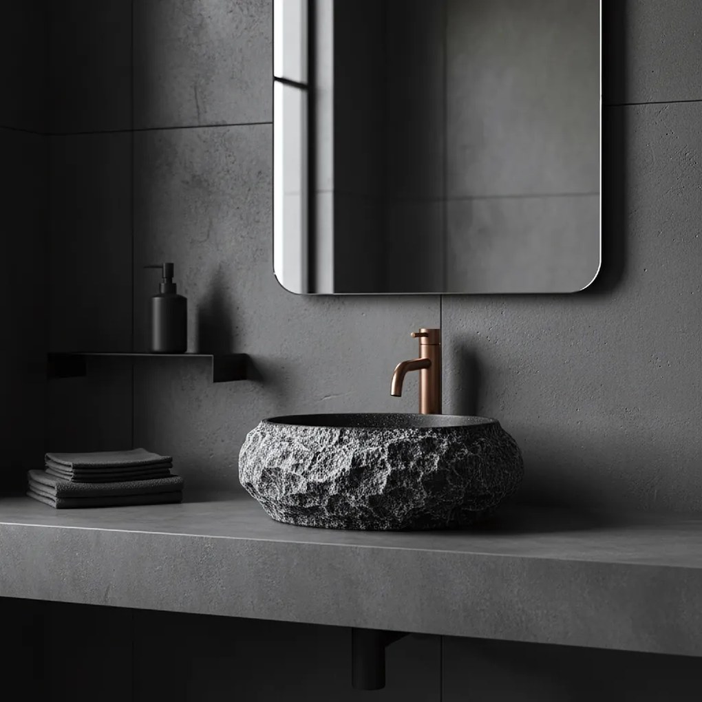 Rea Mika Gabro, umývadlo na dosku 480x380x155 mm, imitácia kameňa-čierna, REA-U0634