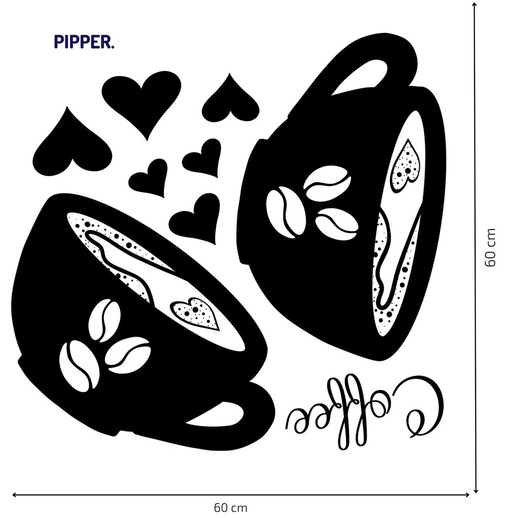 PIPPER. Samolepka na stenu "Kávové šálky - čierne“