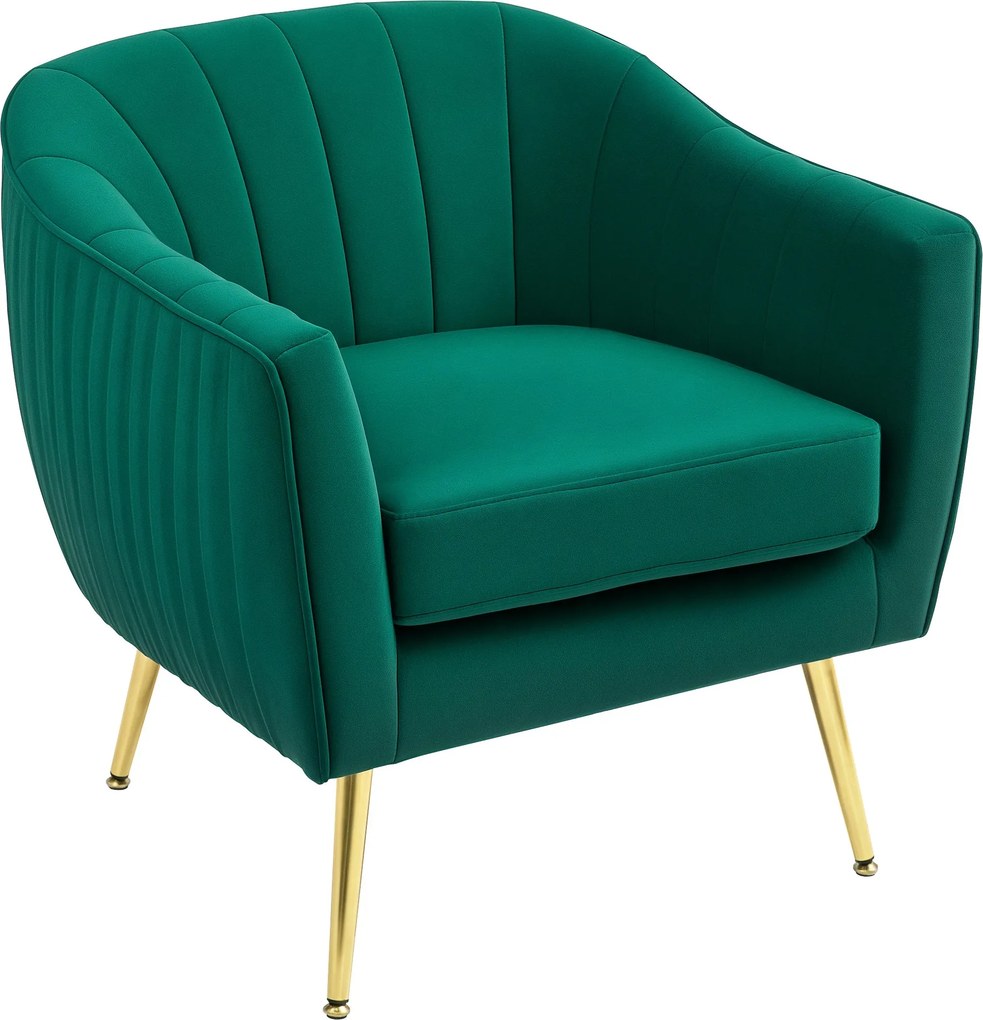 HOMCOM Čalúnené Lounge Kreslo s Opierkami a Operadlom, Moderný Dizajn, Kovové Nohy (71x72x73 cm) Zelené | Aosom