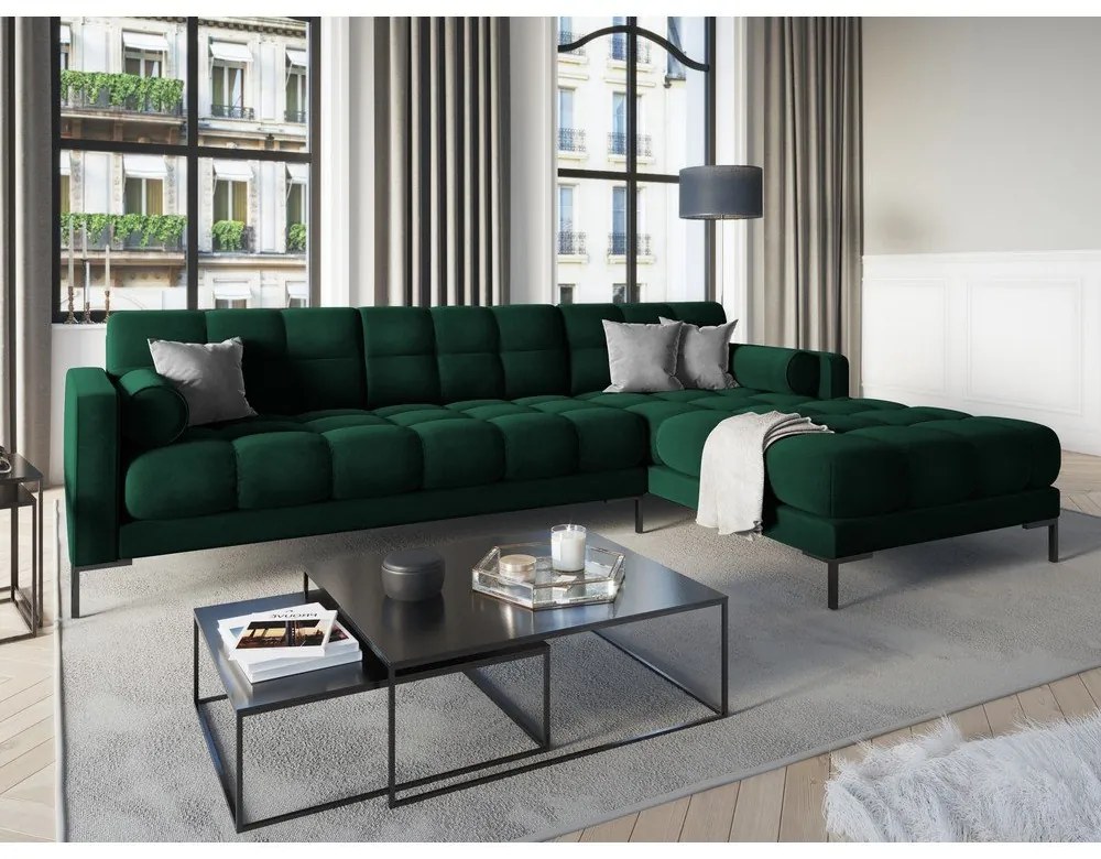 Tmavozelená zamatová rohová pohovka Cosmopolitan Design Bali, pravý roh