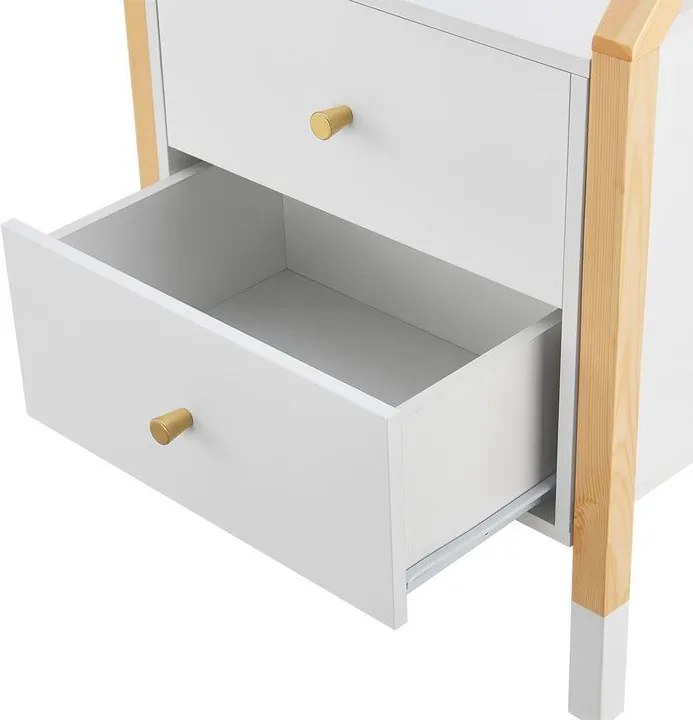 Detský nočný stolík, biely, dizajn domu, 2 zásuvky