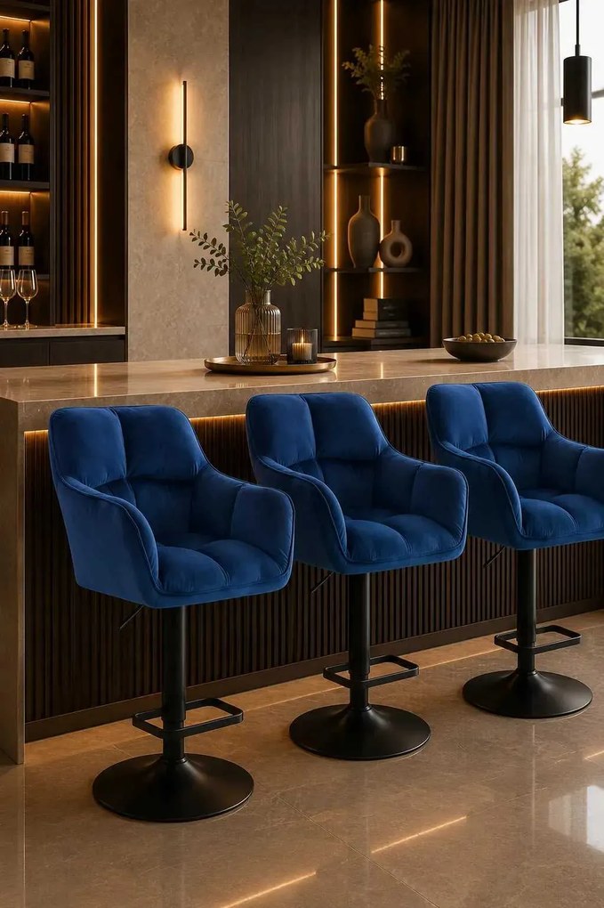 LuxuryForm DESIGN Barová stolička AMALFI VELUR na čiernom tanieri - modrá