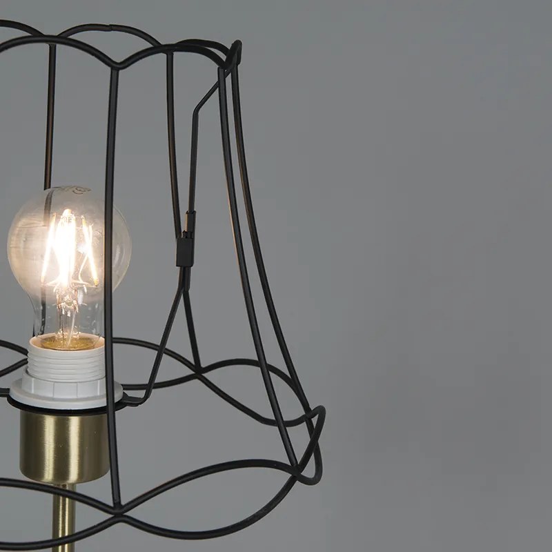 Retro stolná lampa mosadz s rámom Granny čierny 25 cm - Kaso