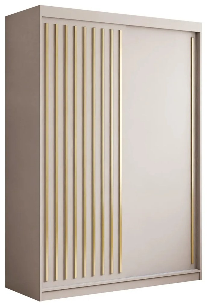 ŠATNÍKOVÁ SKRIŇA S POSUVNÝMI DVERAMI CYNTIA KAŠMÍR + ZLATÉ LIŠTY 150 cm
