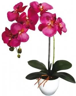 Umelá orchidea v kvetináči 7 kvetov, 55 cm, fialová