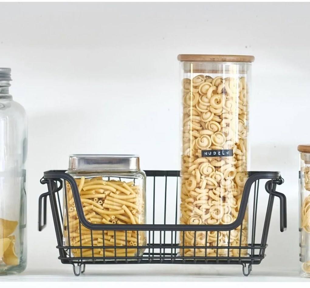 Zeller Present Stohovateľný kovový kôš, organizér s rúčkami, čierny BASKET, 32x16,5x14,5 cm