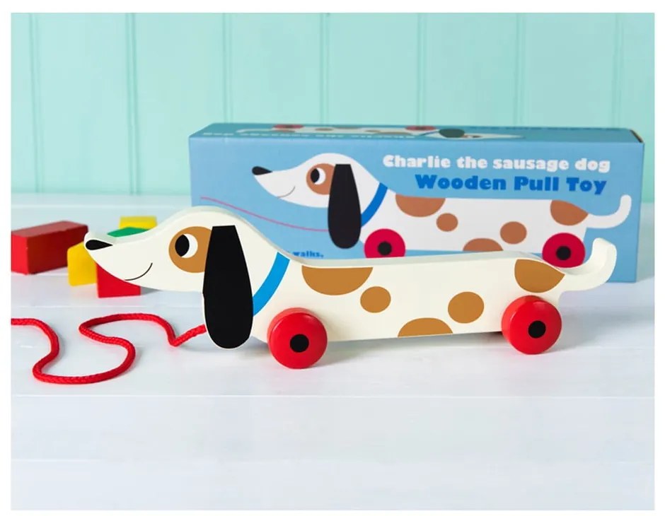 Drevený ťahací jazvečík Rex London Charlie The Sausage Dog, dĺžka 31,5 cm