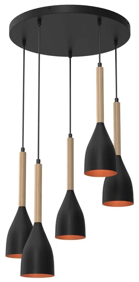 Luster na lanku MUZA 5xE27/15W/230V čierna/béžová/medená/buk