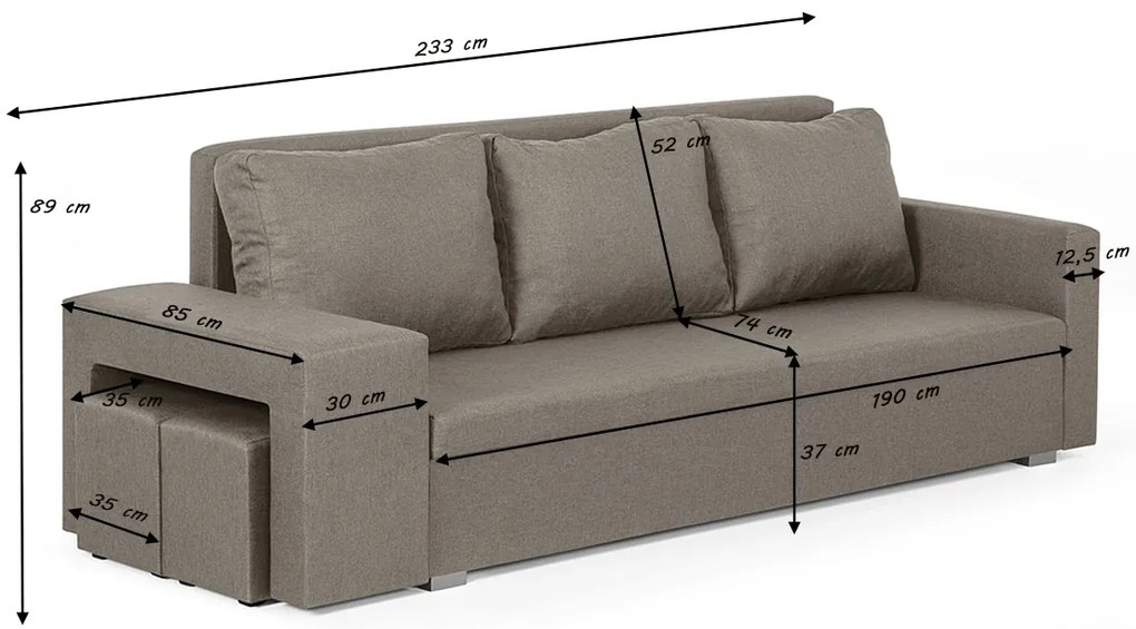 Trojmiestna pohovka s funkciou spania DOLAR II Hnedá