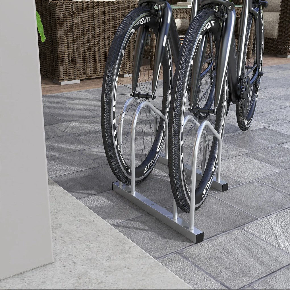 SPORTNOW Držiak na bicykle 2-bicykel s úložným stojanom, šírka pneumatík až 61mm, rozmer 50D x 34Š x 27,5V cm, strieborná oceľ | Aosom