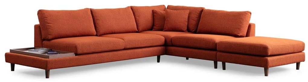 Rohová sedačka Tuleppo (oranžová + orech). Akcia -19%. Vlastná spoľahlivá doprava až k Vám domov. 1106992