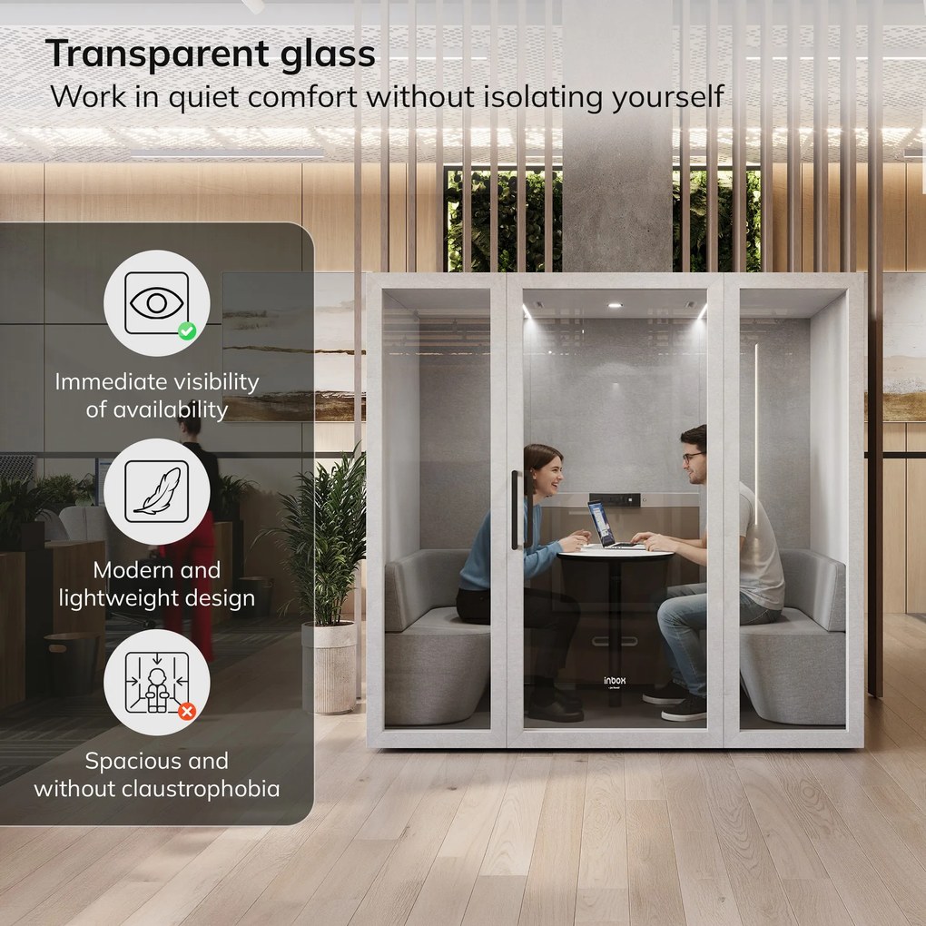 Akustická kancelárska kabína INBOX pre 4 osoby 2200 × 2200 × 1220 mm