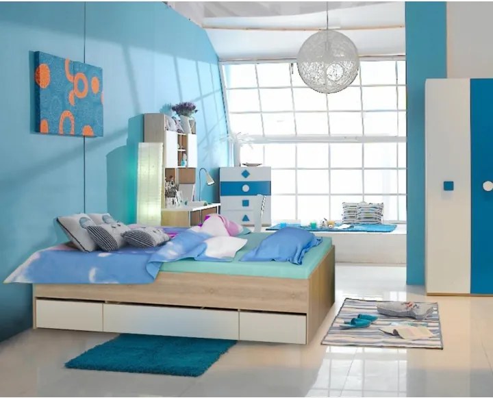 Jednolôžková posteľ s úložným priestorom Matiasi 90 - dub sonoma / biela
