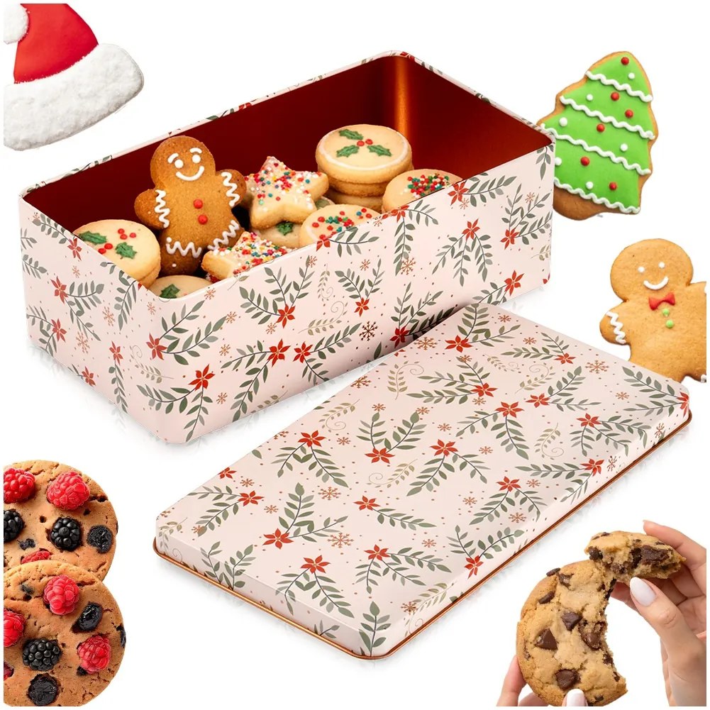 VILDE Plechová dóza na pečivo / sušienky, vianočný motív - 21,5 x 12 x 7 cm