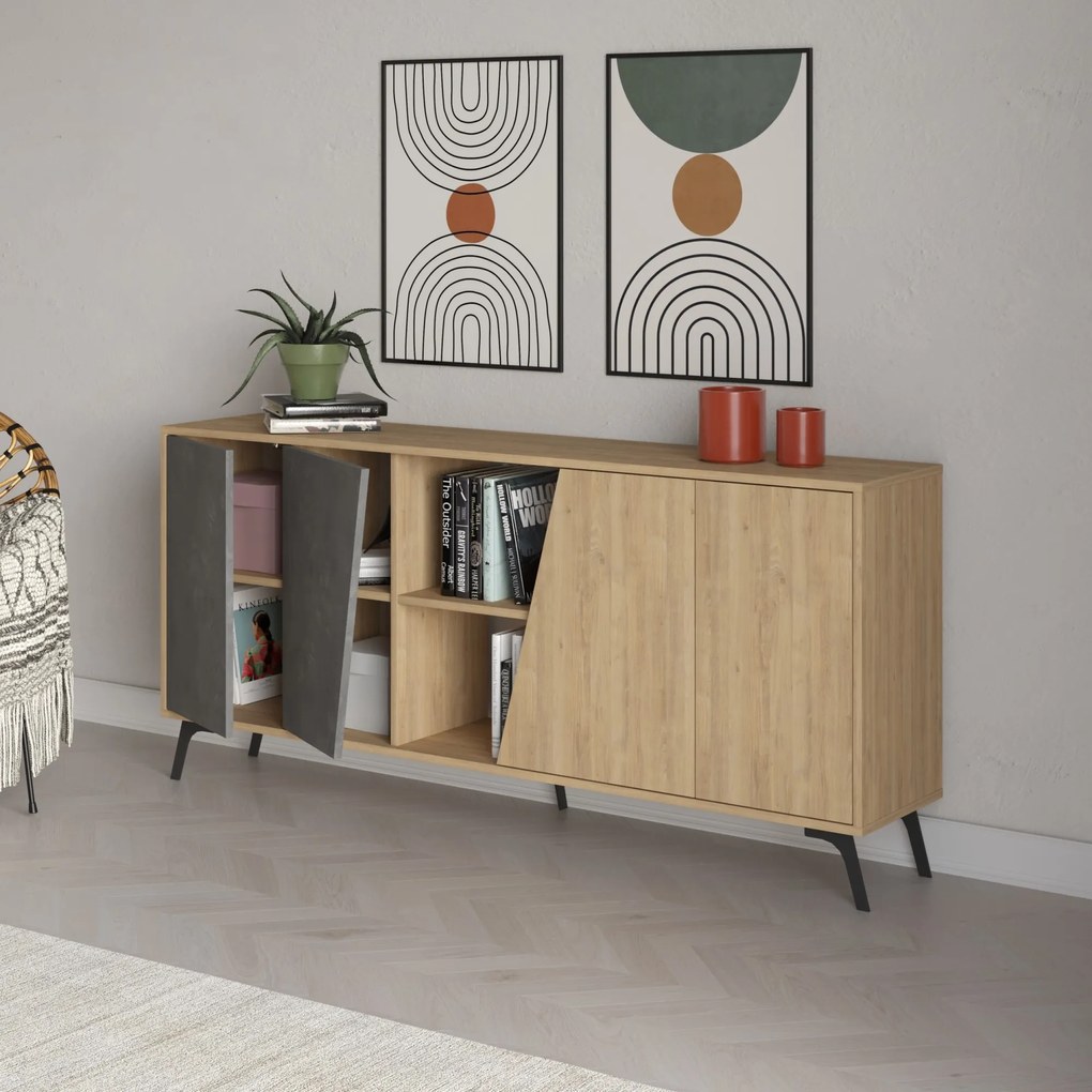 Komoda Houseland FIONA 180 cm dub safírový/retro šedá
