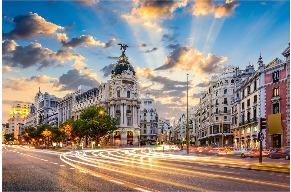 Obraz - Calle Gran Vía, Madrid, Španielsko (90x60 cm)