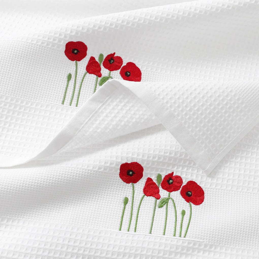 Goldea kuchynská vaflová utierka s výšivkou - vlčie maky na bielom 50 x 70 cm