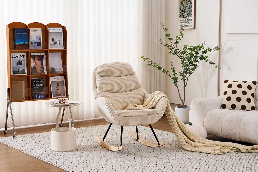 Hojdacie kreslo, relaxačné kreslo s poťahom z menčestru, béžové